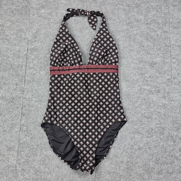 Kate Spade Swimsuit Womens Small Black One Piece Doheny Halter Geo Preppy Tie - Picture 1 of 7